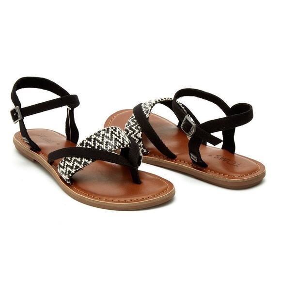 TOMS Lexie Sandal Black & White Geometric Weave | Women's Size 9 - Picture 2 of 6